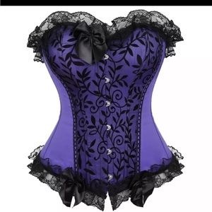3XL Plus size Corset Top Bustier Overbust Vintage Floral Lace Brocade Bustier